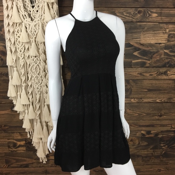 B Darlin | Crochet Lace Halter Dress Black - Picture 2 of 6